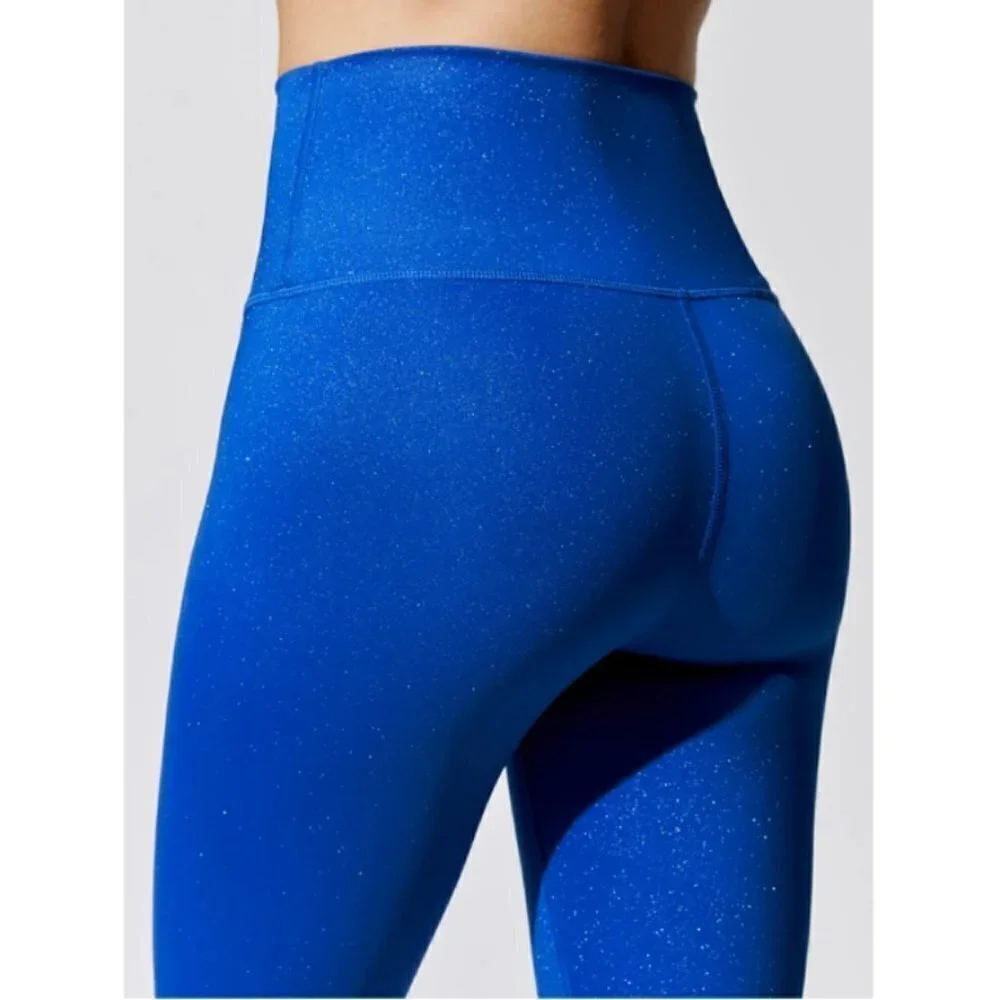 💕CARBON38💕 Shine Powder Set Cross Back Bra + 7/8 Legging Cobalt Blue Large NWT